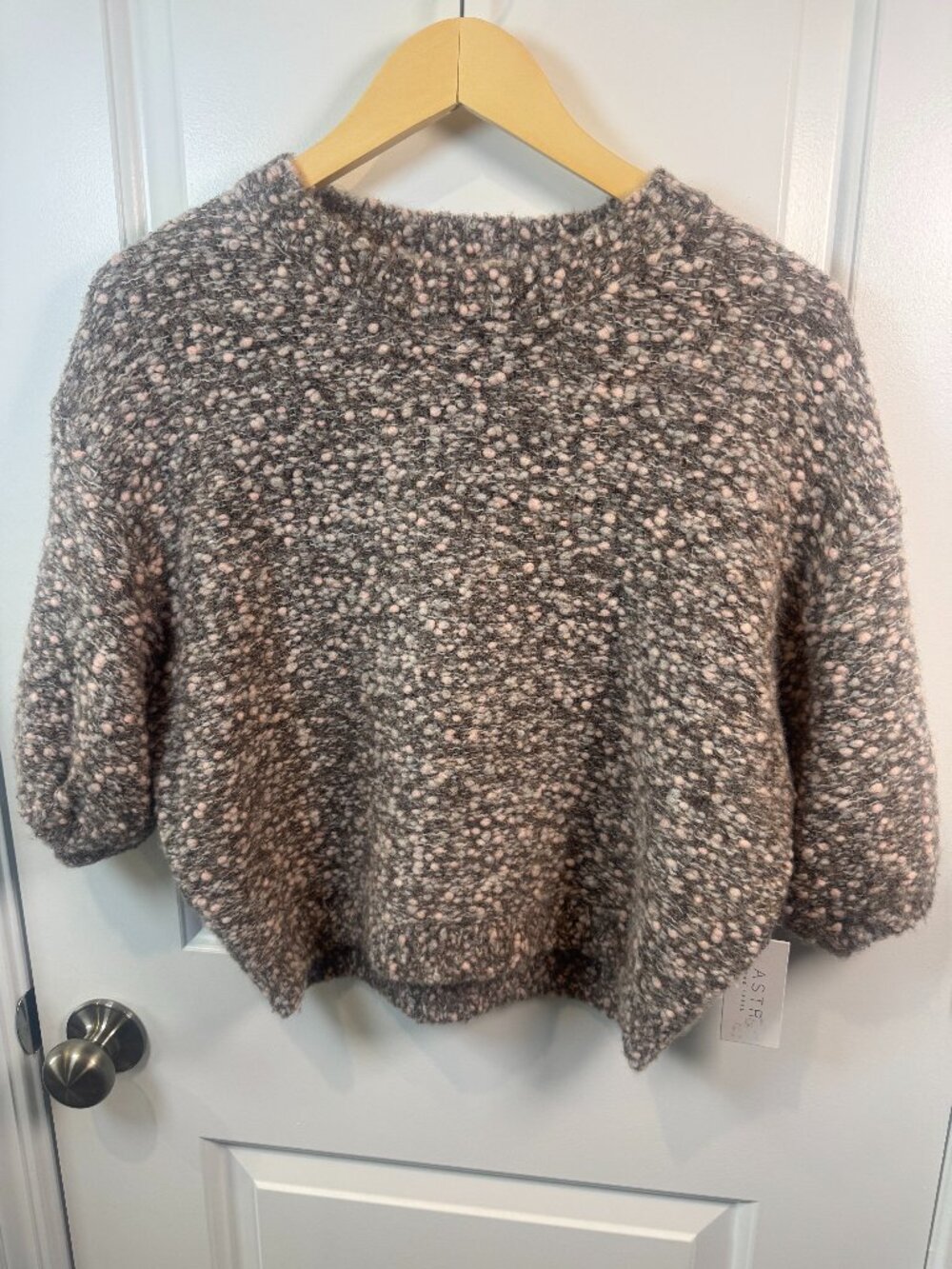 NWT ASTR the Label Colette Ash Pink Bouclé Knit Short Sleeve Sweater Large